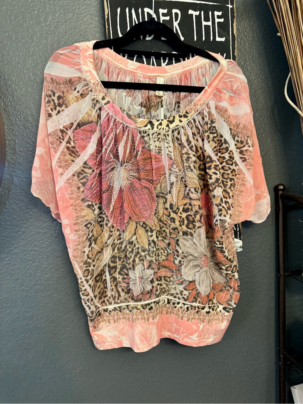 Love Pink Floral & Leopard Print Blouse. Fits Like Large!